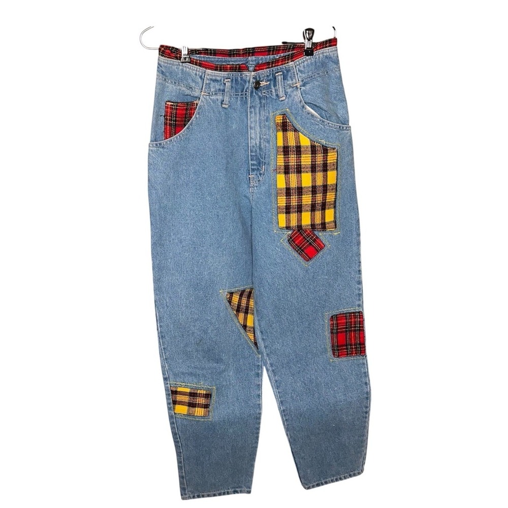Zana Di Jeans 90s Y2K Vintage Plaid Patchwork High waisted jeans 7/8